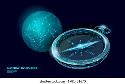 3D low poly compass. Business global international strategy concept. Journey travel direction destination banner. World exploration creative idea vector illustration