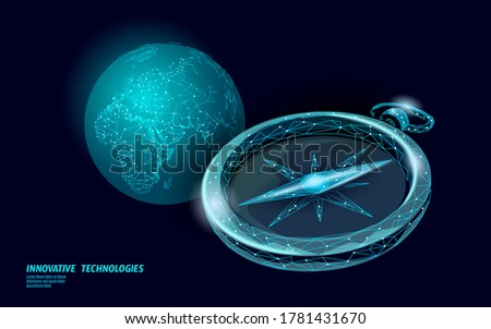 3D low poly compass. Business global international strategy concept. Journey travel direction destination banner. World exploration creative idea vector illustration