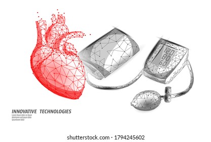 Autónomo médico electrónico de baja polilla 3D para medir la presión arterial. Análisis de revisión médica. Ilustración vectorial de la prueba de control