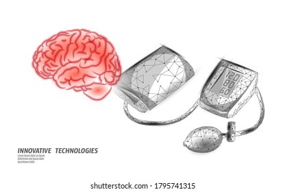 3D low poly electronic medical tonometer for measuring blood pressure. Medical healthcare brain check up analysis. Control test medicine vector illustration