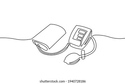 3D Low Poly Electronic Medical Tonometer For Measuring Blood Pressure. Medical Healthcare Check Up Analysis. One Line Monochrome Continuous Single Line Art Vector Illustration