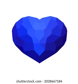 Forma de corazón azul oscuro aislada en un fondo blanco. Ilustración gráfica geométrica de bajo perfil de origami. con la composición de color correcta. vectorial poligonal para sus necesidades de diseño.