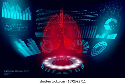 3D low poly human healthy lungs virtual laser surgery operation HUD UI display. Future technology polygonal medicine disease drug treatment. Blue medicine World Tuberculosis day vector illustration