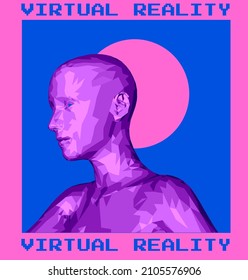 3D low poly model of a broken human head. Conceptual illustration of Artificial intelligence and Virtual Reality.