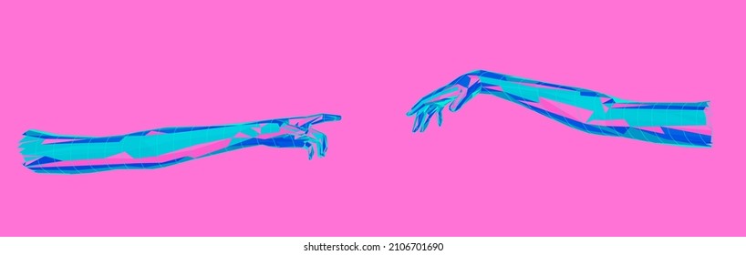 3D low poly model of hands going to touch together.