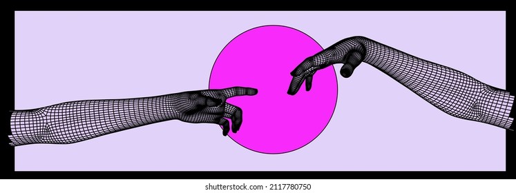 3D low poly model of hands going to touch together.