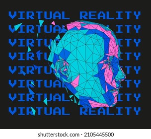 3D low poly model of a human head. Conceptual illustration of Artificial intelligence and Cyber Security.