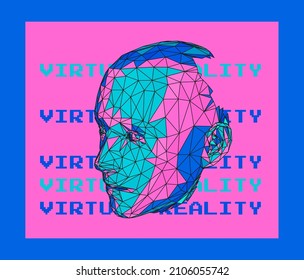 3D low poly model of a human head. Conceptual illustration of Artificial intelligence and Virtual Reality.