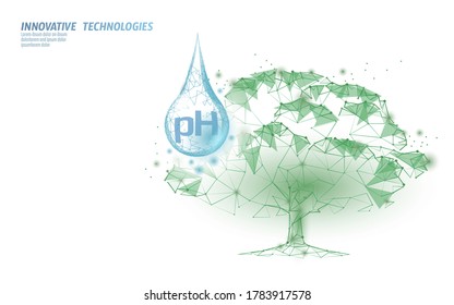 3D low poly plant pH watering concept. Soil acidity fertilizers industrial horticulture. Ecology environment problem solution analysis vector illustration