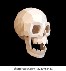 3D Low-Poly-Schädel. Künstlerischer Schädel im polygonalen Stil. Vektorgrafik.