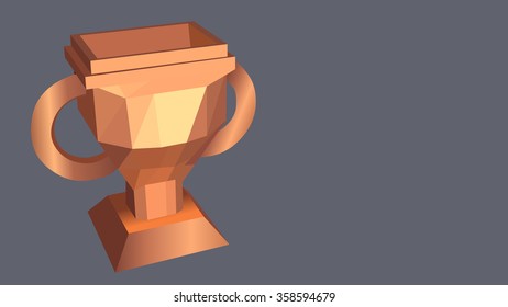 3D low poly voxel art golden metallic texture trophy cup. Top one first prize winner champion victory award clip art, sign, symbol, icon, isolated object. Light and shadow effect.