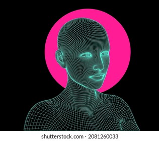 3D low poly wireframe model of a human head. Concept for Machine Learning, Artificial intelligence and Neural Networks themes.