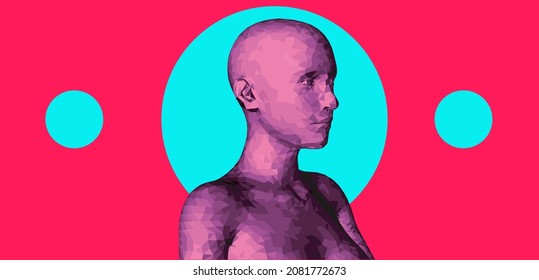 3D low poly wireframe model of a human head. Concept illustration of Artificial intelligence.