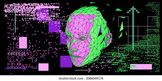 3D low poly wireframe model of a human head. Concept illustration of Artificial intelligence.