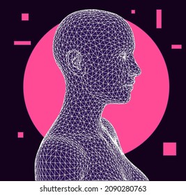 3D low poly wireframe model of a human head. Conceptual illustration of Artificial intelligence.