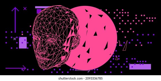 3D low poly wireframe model of a human head. Vector illustration.
