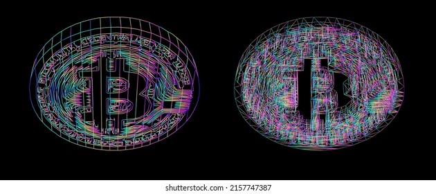 3D Low-Polyginal-Modell einer Bitcoin-Münze. Sci-fi-Stil Vektorgrafik.