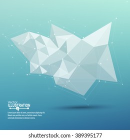 3D Low Polygon Geometry. Blue Background. Abstract Polygonal Geometric Shape. Lowpoly Minimal Style Art. Vector Illustration