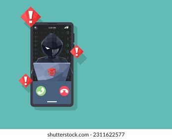 3D Low Polygon Thief Hacker uses a computer laptop mobile in smartphone. fraud scam and steal private data on devices. vector illustration flat design for cyber criminal awareness concept.