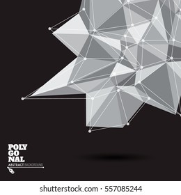 3D low polygonal geometric shape with connecting dots and lines. Vector illustration for your design.