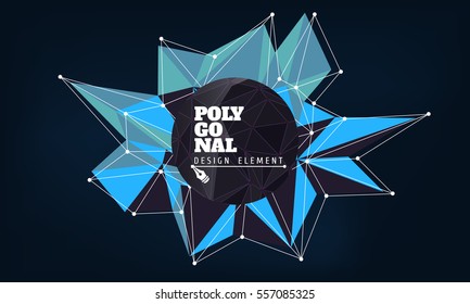 3D low polygonal geometric shape with connecting dots and lines. Vector illustration for your design.