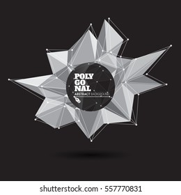 3D low polygonal geometric shape with connecting dots and lines. Vector illustration for your design.
