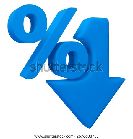 3d low price icon. Blue percent with arrow down. Crisis concept sign. Stock vector illustration on isolated background.