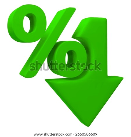 3d low price icon. Green percent with arrow down. Crisis concept sign. Stock vector illustration on isolated background.