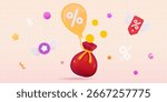 3d low price Loyalty program, discount coupon, sales with an excellent offer Special promotion, advertising Flying balls Holiday sale 