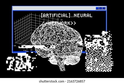 3D low-poly model of a human brain. Concept of the neural network and AI.