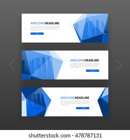 3d lowpoly solid abstract corporate banner or web slideshow template. Horizontal advertising business banner or website slider layout templates set for investment, construction, technology.