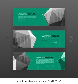 3d lowpoly solid abstract corporate banner or web slideshow template. Horizontal advertising business banner or website slider layout templates set for investment, construction, technology.