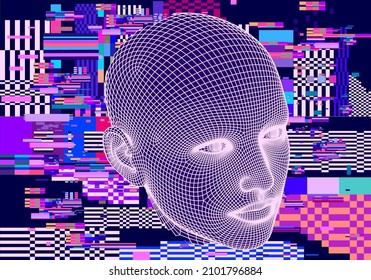 3D low-polygonal model of a human head. Conceptual illustration of Artificial intelligence and Cyber Security.