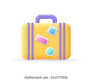 3D luggage icon. Summer travel, journey, holiday, vacation and tourism concept. Suitcase render. 3d realistic baggage vector illustration