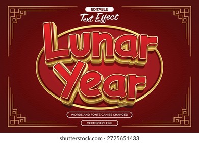 Efecto de texto editable del año lunar 3d con estilo de texto dorado	