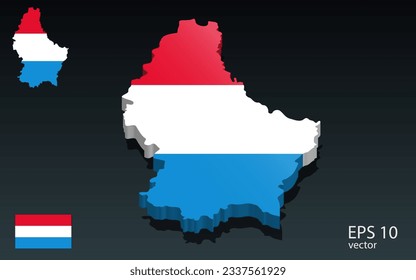 Mapa y bandera de Luxemburgo 3D. Diseño de forma 3D . Concepto del Día de la Independencia. Vista de perspectiva . Vector