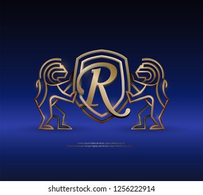 3D Luxurious R letter lion crest monogram, vector, eps 10