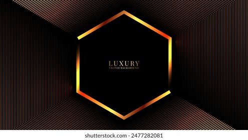 3D luxury abstract background on dark space with orange stripes effect decoration. Modern hexagons style. Graphic design element golden lines concept for web banner, art, flyer, card or brochure cover
