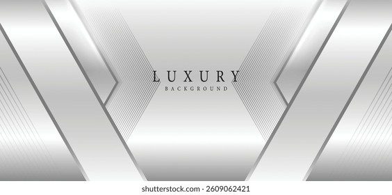 3d luxury abstract background with silver gradient lines triangle arrows and shadows. Modern light silver color wide metallic banner with angles. Futuristic geometric vector abstract backdrop.
