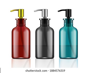 3D Luxury Amber Glass Soap Dispenser Bottle Set. EPS10 Vector