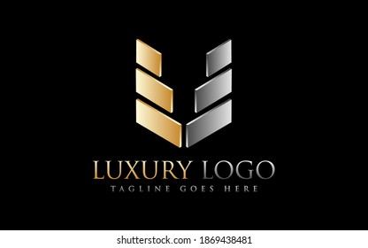 3D Luxury Arrow Logo Design. Modern Gold and Silver Logo Design Usable For Business, Foundation, Industrial, Tech, Security, Services, Company. Flat Vector Logo Design Illustration.