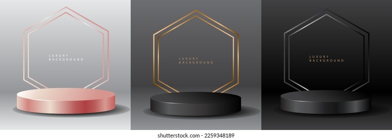 3D luxury background with realistic cylinder pedestal podium. Abstract vector rendering geometric forms. 
Mockup product display. Stand to show cosmetic products. Minimal wall scene. Stage showcase.