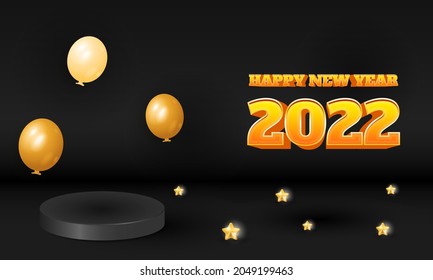 3d luxury black 2022 happy new year design with podium product display
