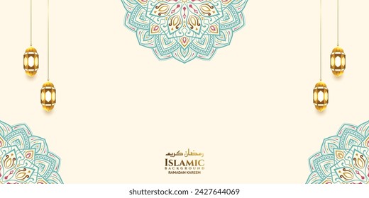 3d luxury colorful mandala eid mubarak ramadan or ramadhan islamic background banner frame.Translation: "Muslim fasting month and celebration day after fasting"