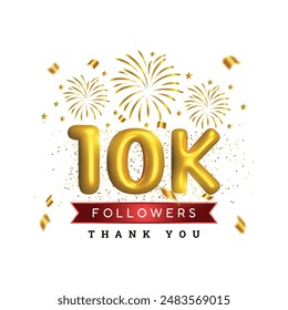 3d luxury golden glossy 10k or ten thousands followers subscriber. 10th anniversary or birthday celebration 