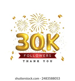 3d luxury golden glossy 30k or thirty thousands followers subscriber. 30th anniversary or birthday celebration 