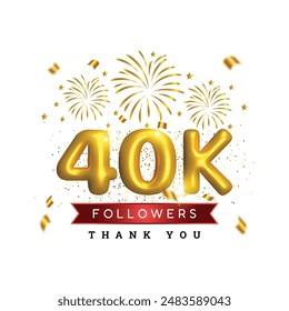 3d luxury golden glossy 40k or forty thousands followers subscriber. 40th anniversary or birthday celebration 