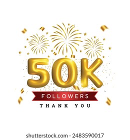 3d luxury golden glossy 50k or fifty thousands followers subscriber. 50th anniversary or birthday celebration 