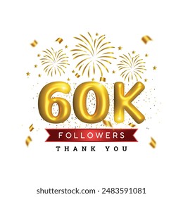 3d luxury golden glossy 60k or sixty thousands followers subscriber. 60th anniversary or birthday celebration 