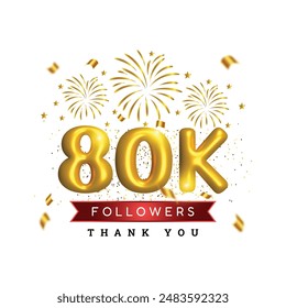 3d luxury golden glossy 80k or eighty thousands followers subscriber. 80th anniversary or birthday celebration 